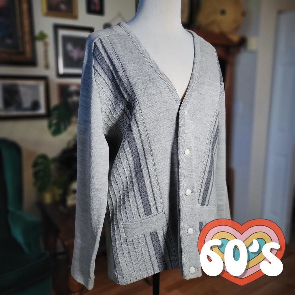 Edward Lenton‎ Cardigan Sweater Vintage 60s Pure New Wool Grey Knit Mens M 16